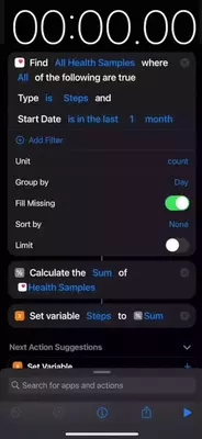 Apple shortcut demonstrating that reducing the amount of results from a query improves performance